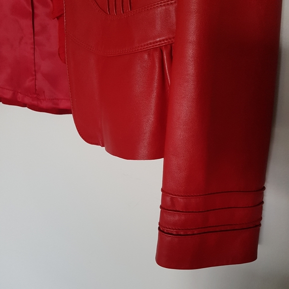 Danier Red Leather Jacket with Ruffle, S - Picture 11 of 11